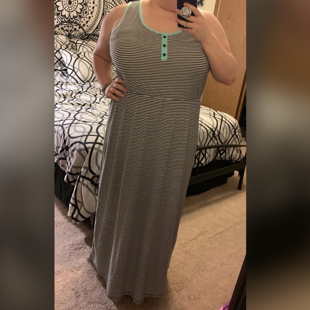 💕Black/white striped maxi with teal